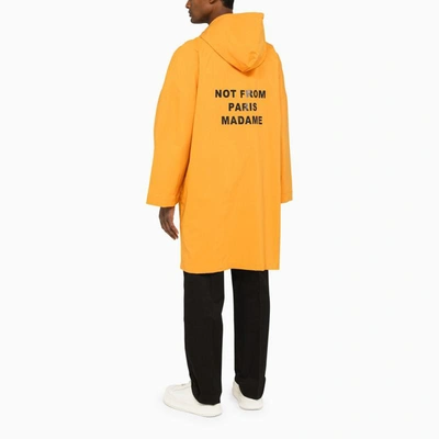 Shop Drôle De Monsieur Yellow Ochre Single-breasted Duster Coat With Slogan In Orange