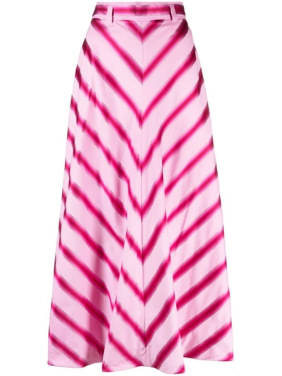 Shop Etro Striped A-line Skirt In <p>striped A-line Skirt From  Featuring Pink, Cotton Blend, Diagonal Stripe Pattern, Belt Loops,