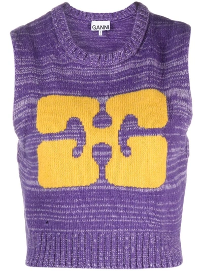 Shop Ganni Logo-print Vest In Purple