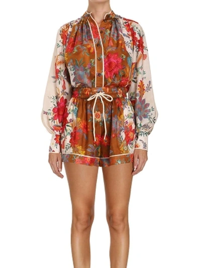 Shop Zimmermann Ginger Shorts In <p>ginger Shorts Crafted From Silk With All-over Multicolor Floral Pattern. Stretch Waistband With D
