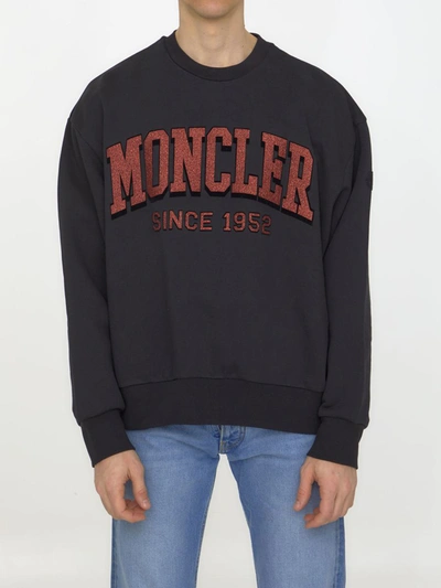 Shop Moncler Glitter Logo Sweatshirt In Black