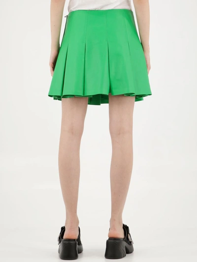 Shop Bottega Veneta Green Leather Skirt