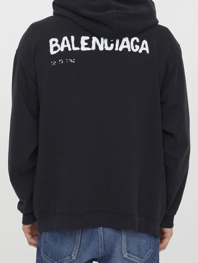 Shop Balenciaga Hand Drawn  Medium Fit Hoodie In Black