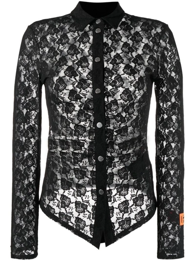 Heron Preston Floral-lace Button-up Shirt In Black