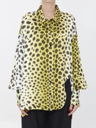 Attico Eliza Leopard-print Button Down Shirt In Yellow