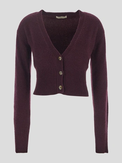 Shop Laneus Sweaters In <p> Cardigan In Purple Cashmere With V-neck