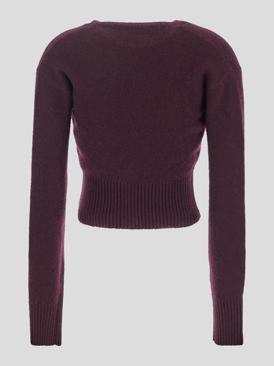 Shop Laneus Sweaters In <p> Cardigan In Purple Cashmere With V-neck