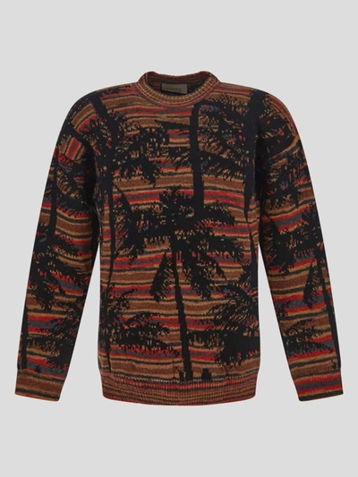 Shop Laneus Sweaters In <p> Multicolor Sweater In Cashmere With Long Sleeves And  Knitted Palm Trees