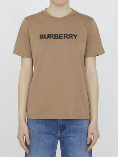 Shop Burberry Logo Cotton T-shirt In Beige