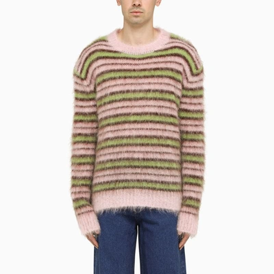 Shop Marni Striped Crew-neck Sweater In Pink