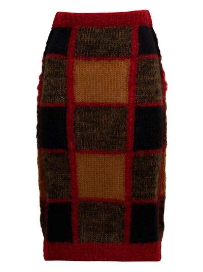Shop Marni Woman's Patchwork Check Wool  Pencil Skirt In Red