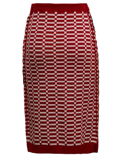 Shop Marni Woman's Patchwork Check Wool  Pencil Skirt In Red