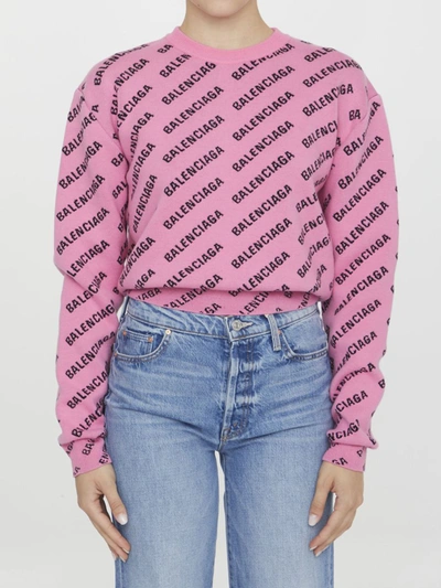 Shop Balenciaga Mini Allover Logo Sweater In Pink