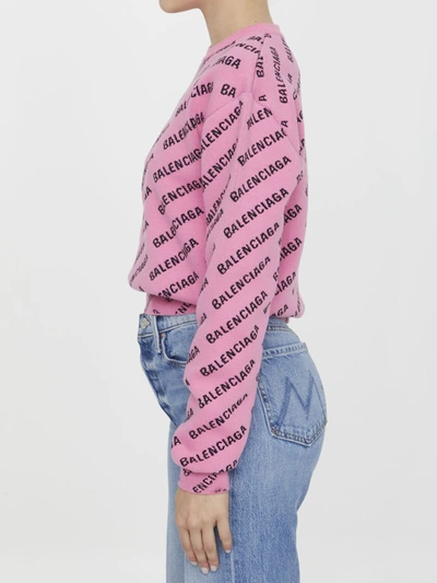 Shop Balenciaga Mini Allover Logo Sweater In Pink