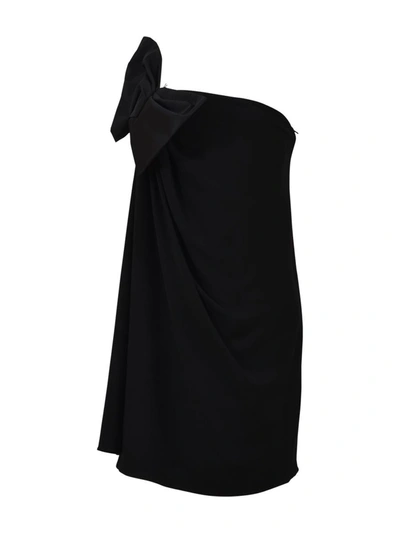 Saint Laurent Bow-embellished Strapless Crepe Dress In Black