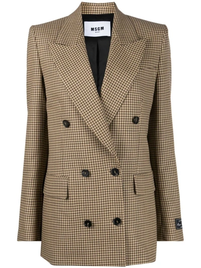 Shop Msgm Double-breasted Blazer In Beige