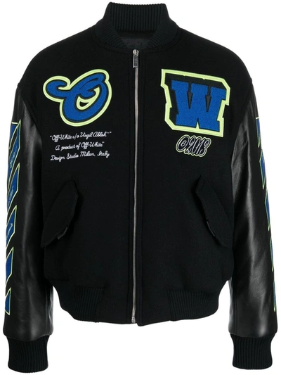 Shop Off-white Logo-patch Varsity Jacket In Nero E Blu