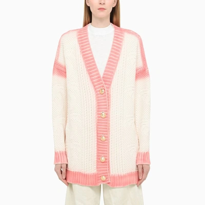 Shop Palm Angels Cream/pink Oversized Cardigan In White