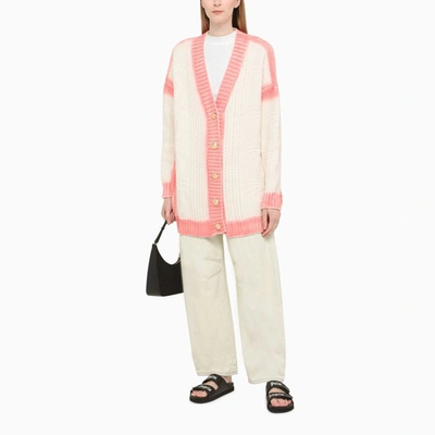 Shop Palm Angels Cream/pink Oversized Cardigan In White