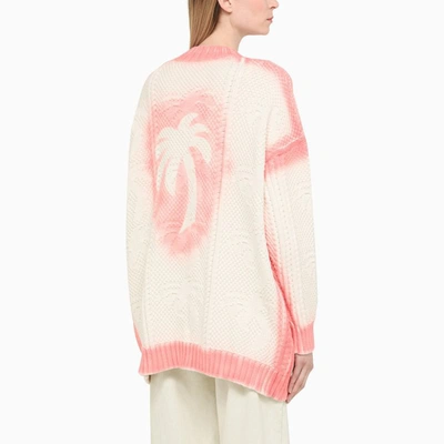 Shop Palm Angels Cream/pink Oversized Cardigan In White