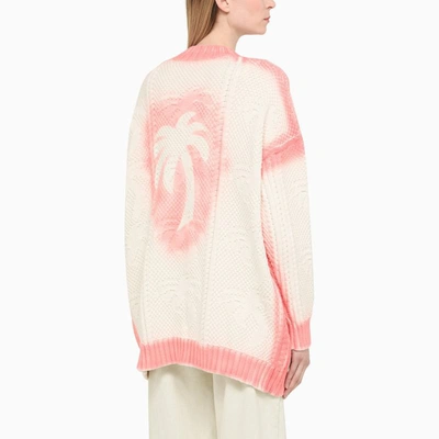 Palm Angels White And Pink Cardigan With Print In White