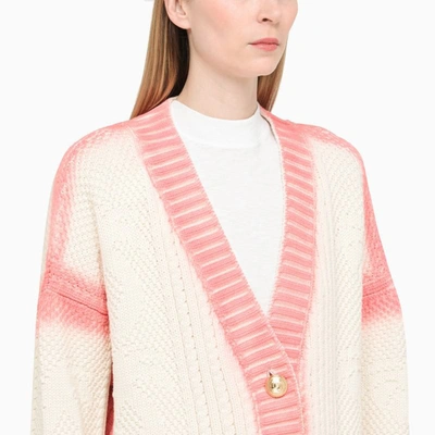 Shop Palm Angels Cream/pink Oversized Cardigan In White