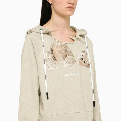 Shop Palm Angels Melange Hoodie With Wear In Grey