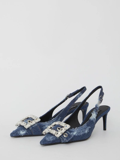 Shop Dolce & Gabbana Patchwork Jeans Slingback Sandals In Light Blue