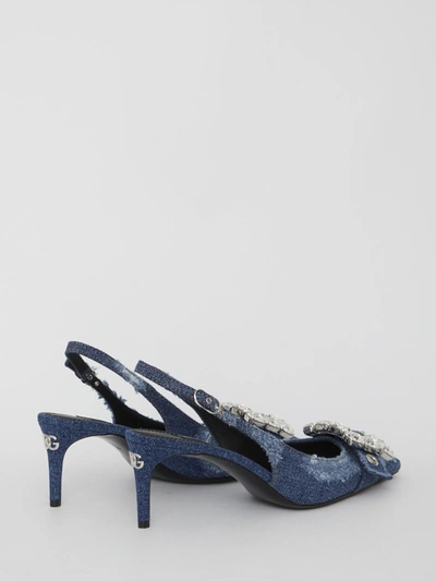 Shop Dolce & Gabbana Patchwork Jeans Slingback Sandals In Light Blue