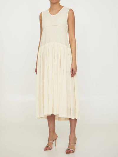 Shop Jil Sander Pleated Cotton Dress In Ivory