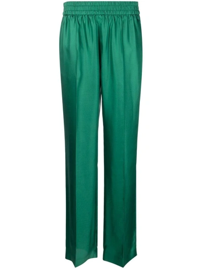 Shop Red Valentino Straight-leg Satin Trousers In Green