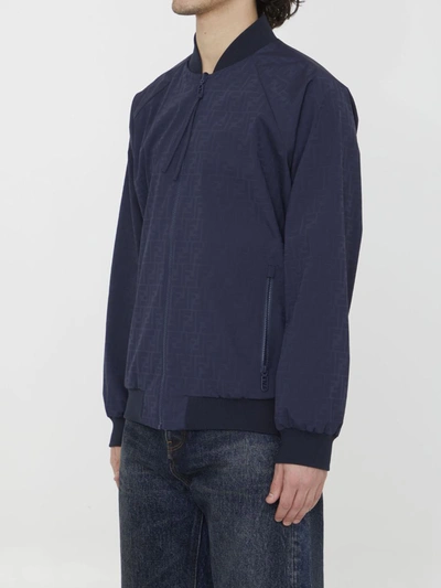 Shop Fendi Reversible Bomber Jacket In Nylon In Blue