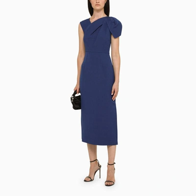 Shop Roland Mouret Asymmetrical Navy Sheath Dress In Blue