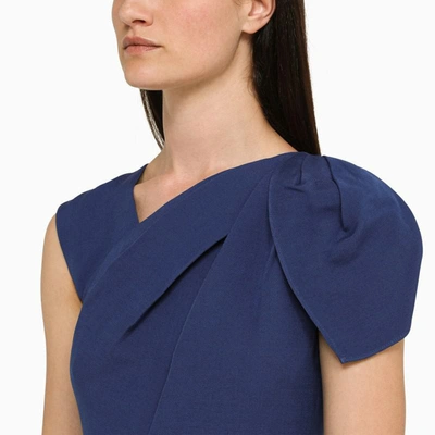 Shop Roland Mouret Asymmetrical Navy Sheath Dress In Blue