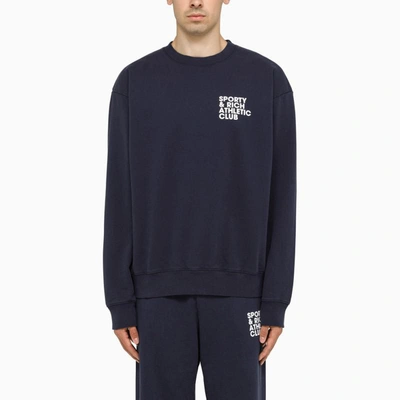 Shop Sporty And Rich Sporty & Rich Navy Crew-neck Sweatshirt With Print In Blue