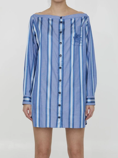 Shop Etro Striped Shirt Dress In Light Blue