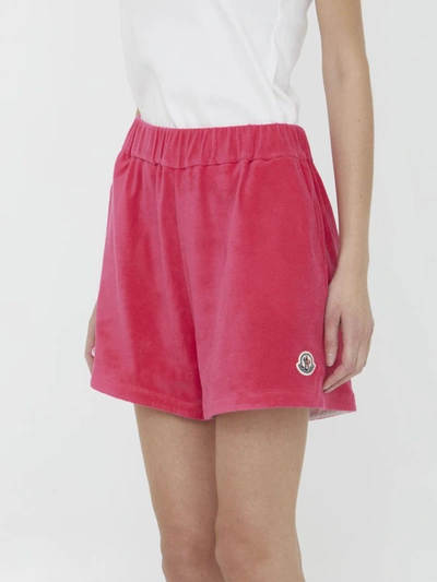 Shop Moncler Terry Cloth Shorts In Pink