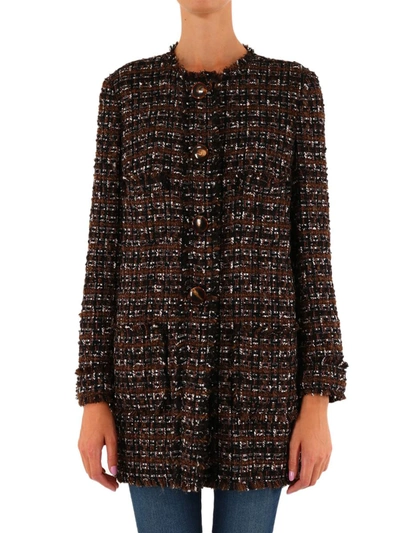 Shop Dolce & Gabbana Tweed Coat With Horn Buttons In Brown