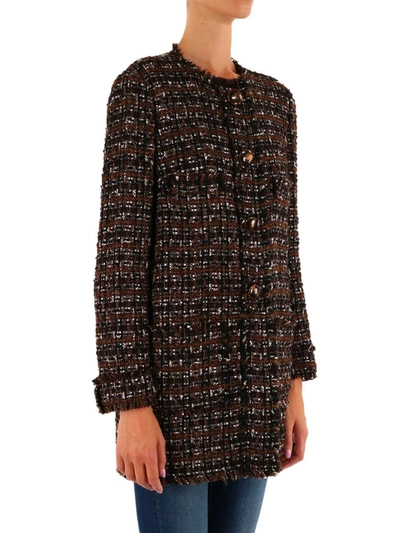 Shop Dolce & Gabbana Tweed Coat With Horn Buttons In Brown