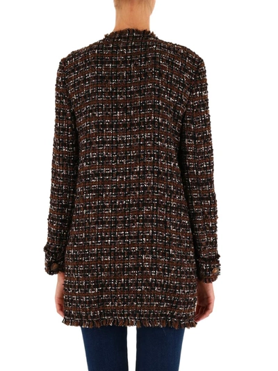 Shop Dolce & Gabbana Tweed Coat With Horn Buttons In Brown