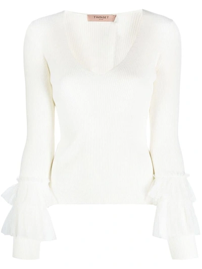 Shop Twinset Ribbed-knit Top In White