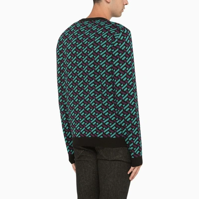 Shop Versace La Greca Jacquard Crew Neck Sweater In Multicolor
