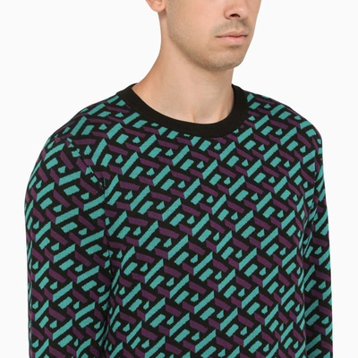 Shop Versace La Greca Jacquard Crew Neck Sweater In Multicolor