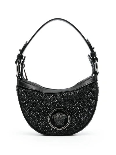 Versace Crystal Embellished Medusa Bag In Black