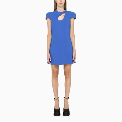 Shop Versace Short Cut-out Dress In Blue