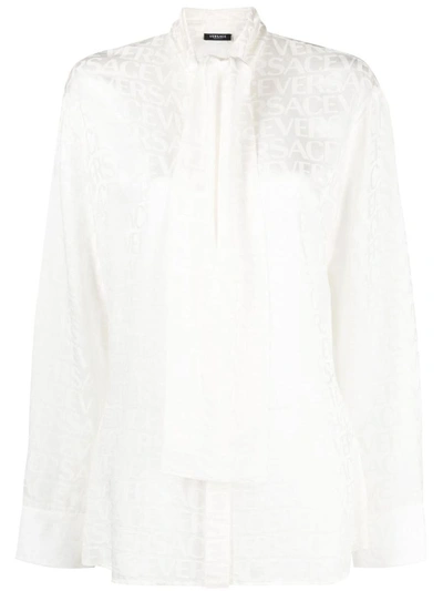 Shop Versace Allover Jacquard Blouse In White