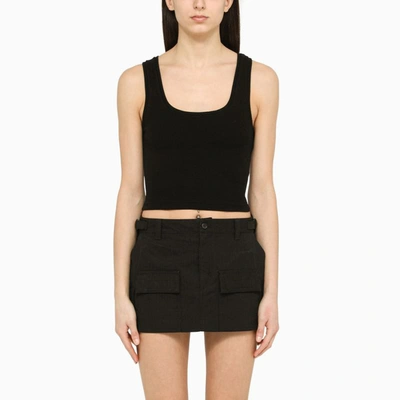 Wardrobe.nyc Ribbed Scoop Neck Sleeveless Crop Tank In Black