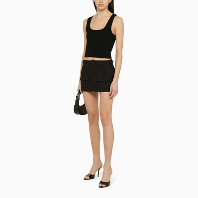 Wardrobe.nyc Ribbed Scoop Neck Sleeveless Crop Tank In Black