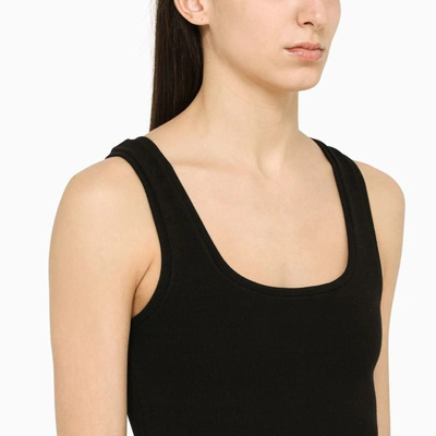 Wardrobe.nyc Ribbed Scoop Neck Sleeveless Crop Tank In Black