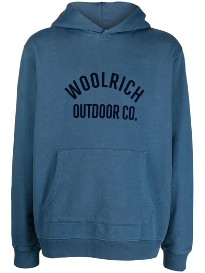 Shop Woolrich Logo-print Hoodie In Blue